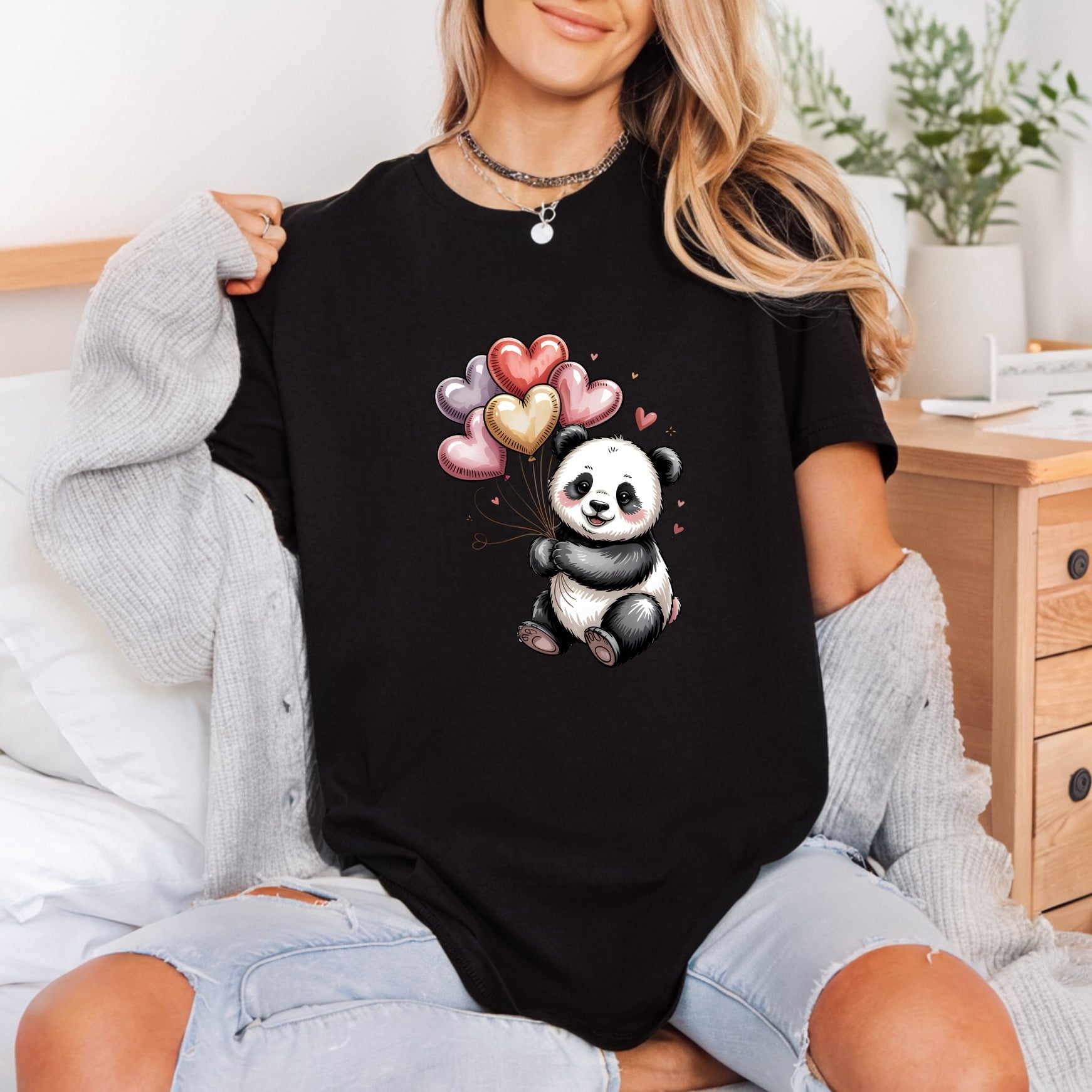 Panda Balloons Kawaii Diy Valentine Ready to Press DTF Transfer for Dtf