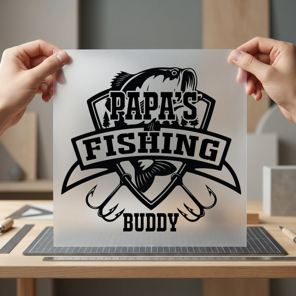 Papa Fishing Buddy Enthusiast Dad Papa Ready to Press DTF Transfer for Dtf
