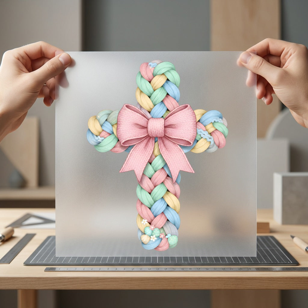 Pastel Braided Cross Bow Christian Faith Ready to Press DTF Transfer for Dtf
