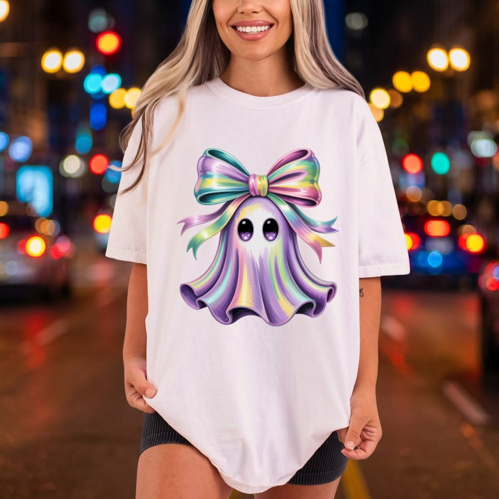 Pastel Rainbow Ghost Big Halloween Aesthetic Ready to Press DTF Transfer for Dtf