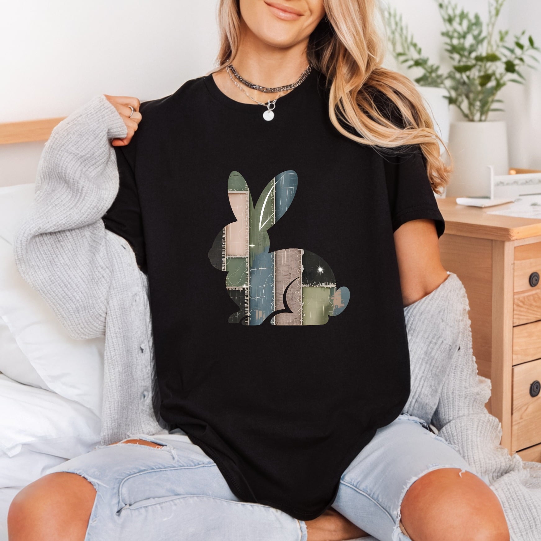 Patchwork Bunny Rustic Diy Easter Rustic Ready to Press DTF Transfer for Dtf