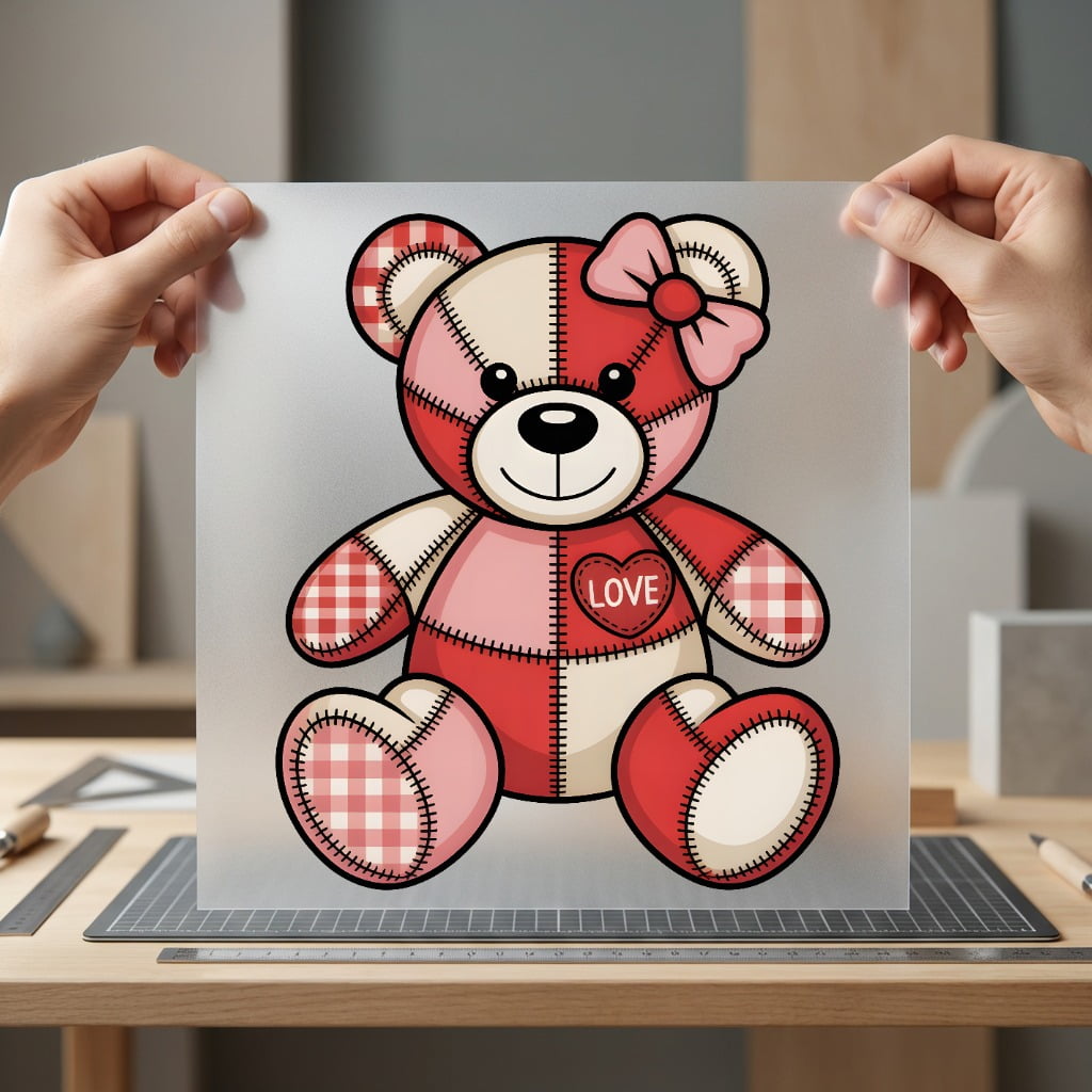 Patchwork Love Bear Valentine Valentine Ready to Press DTF Transfer for Dtf