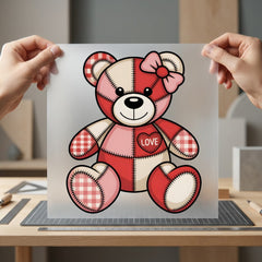 Patchwork Love Bear Valentine Valentine Ready to Press DTF Transfer for Dtf