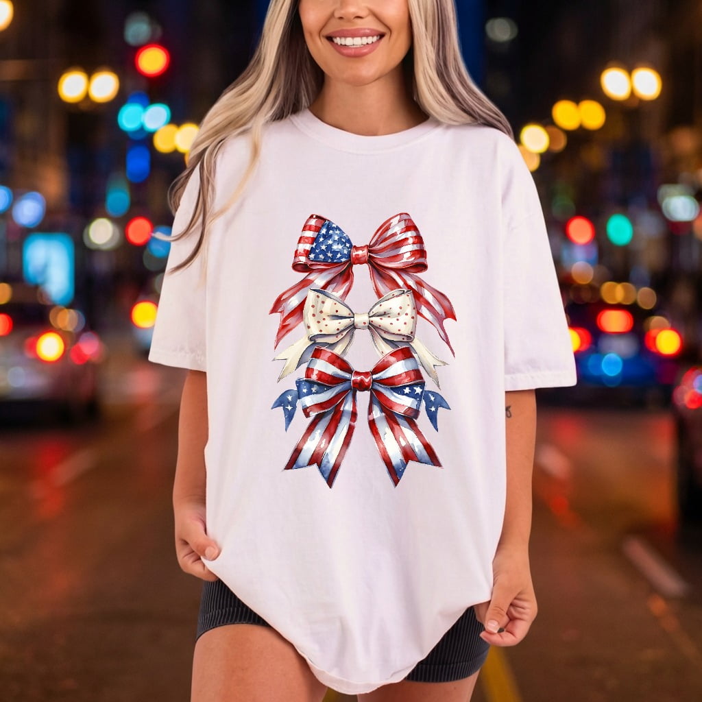 Patriotic Americana Bows Diy 4th Of July Patriotic Ready to Press DTF Transfer for Dtf