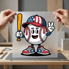 Patriotic Baseball Character Cartoon 4th Of July Patriotic Ready to Press DTF Transfer for Dtf