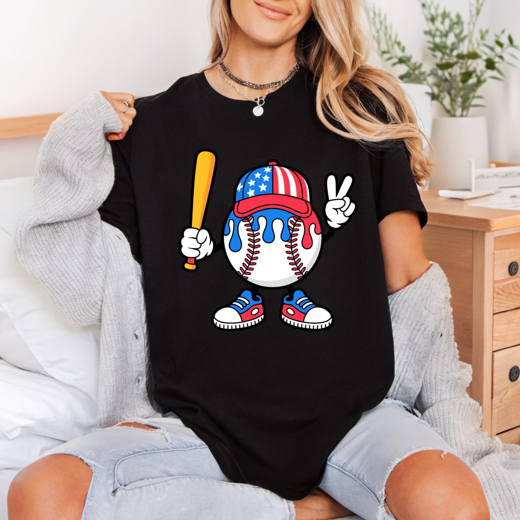 Patriotic Baseball Character Diy 4th Of July Patriotic Ready to Press DTF Transfer for Dtf
