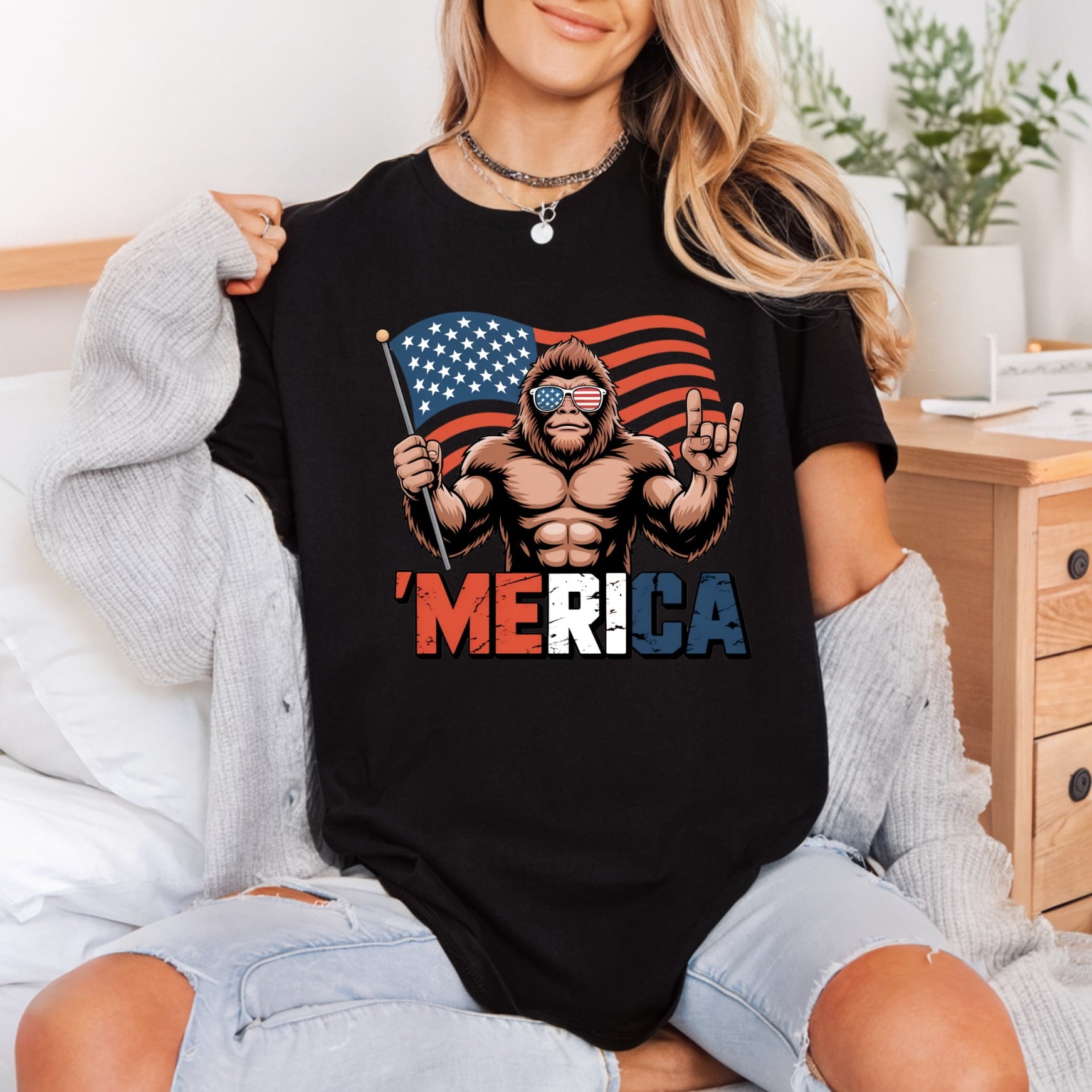 Patriotic Bigfoot Merica Retro 4th Of July Patriotic Ready to Press DTF Transfer for Dtf
