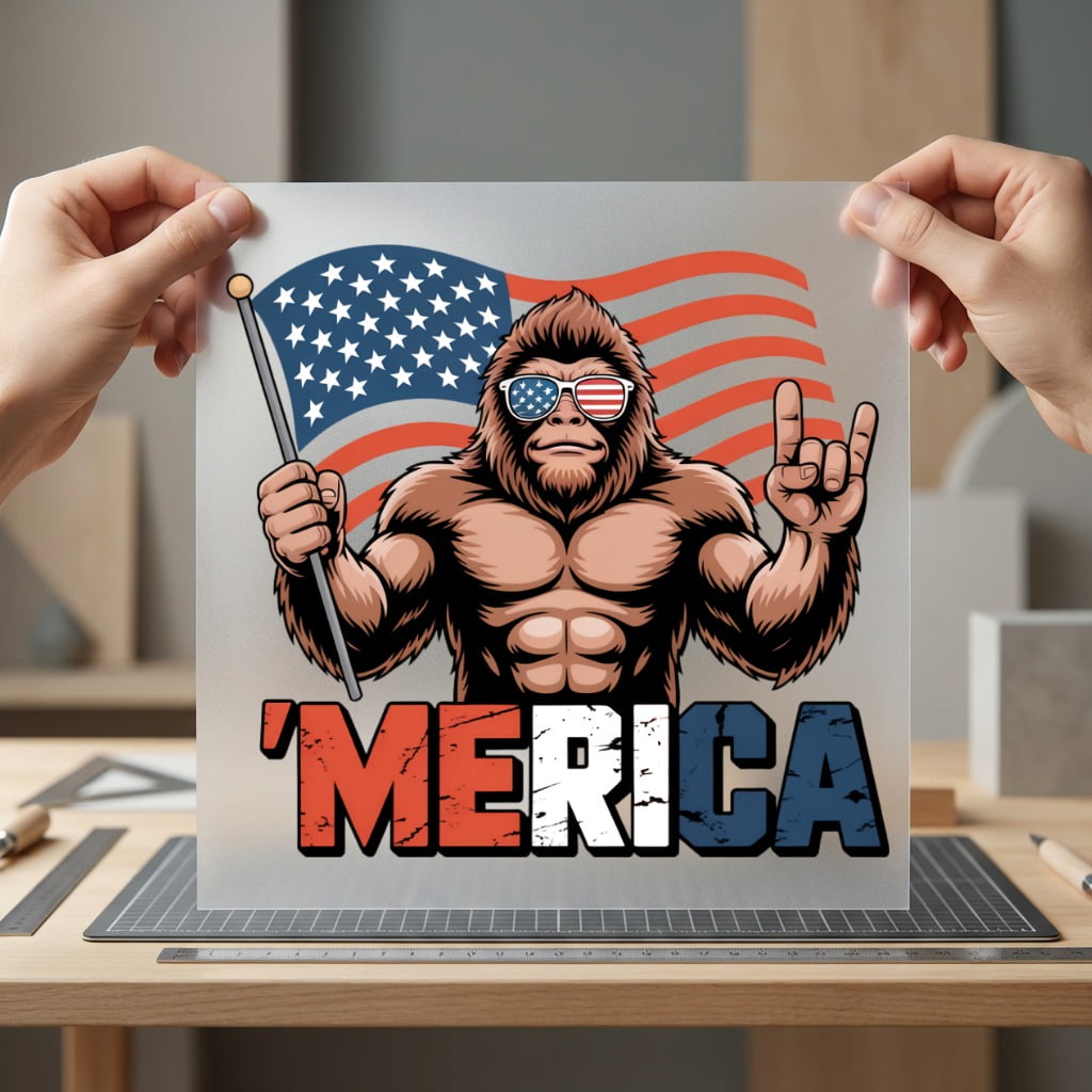 Patriotic Bigfoot Merica Retro 4th Of July Patriotic Ready to Press DTF Transfer for Dtf