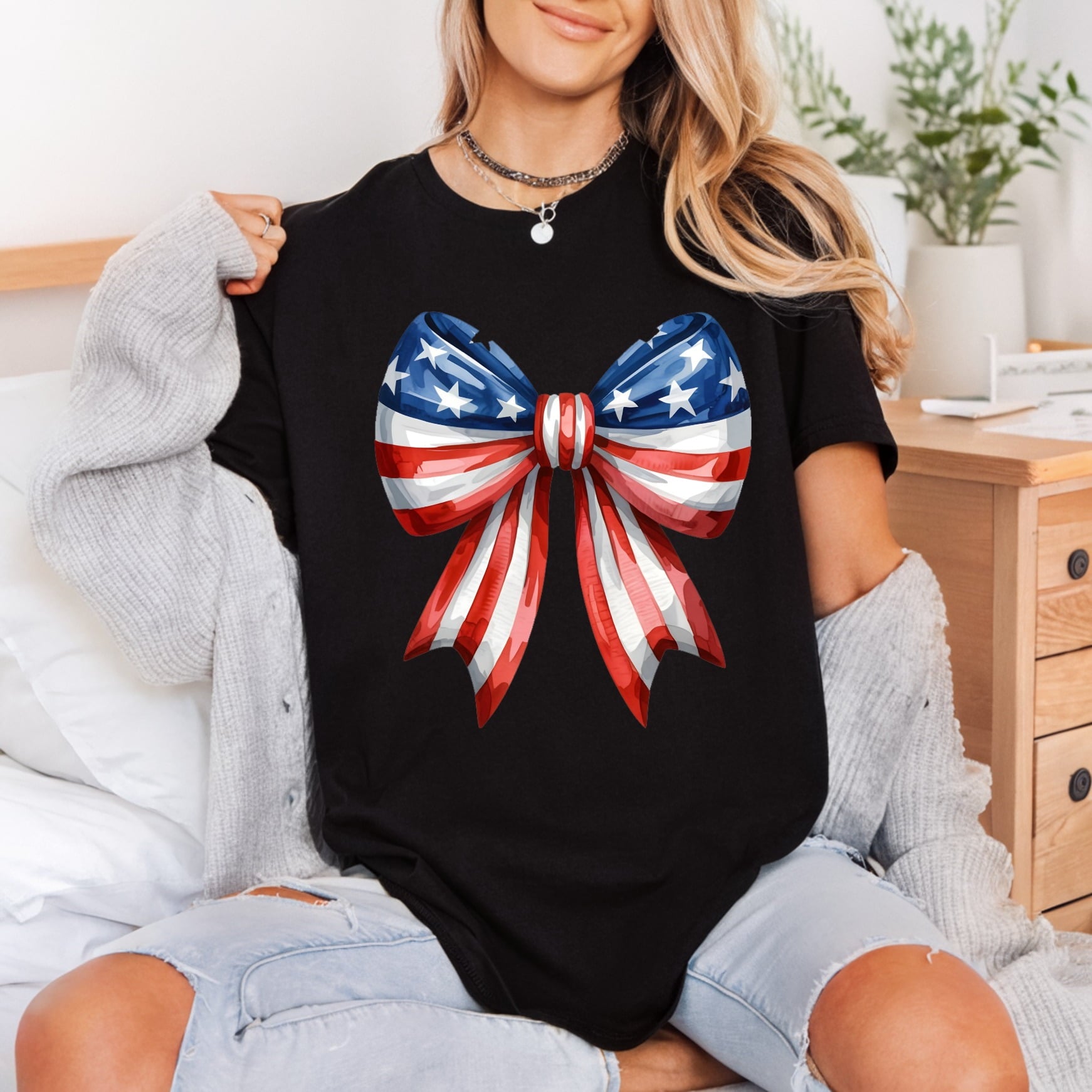 Patriotic Bow Americana Diy 4th Of July Patriotic Ready to Press DTF Transfer for Dtf
