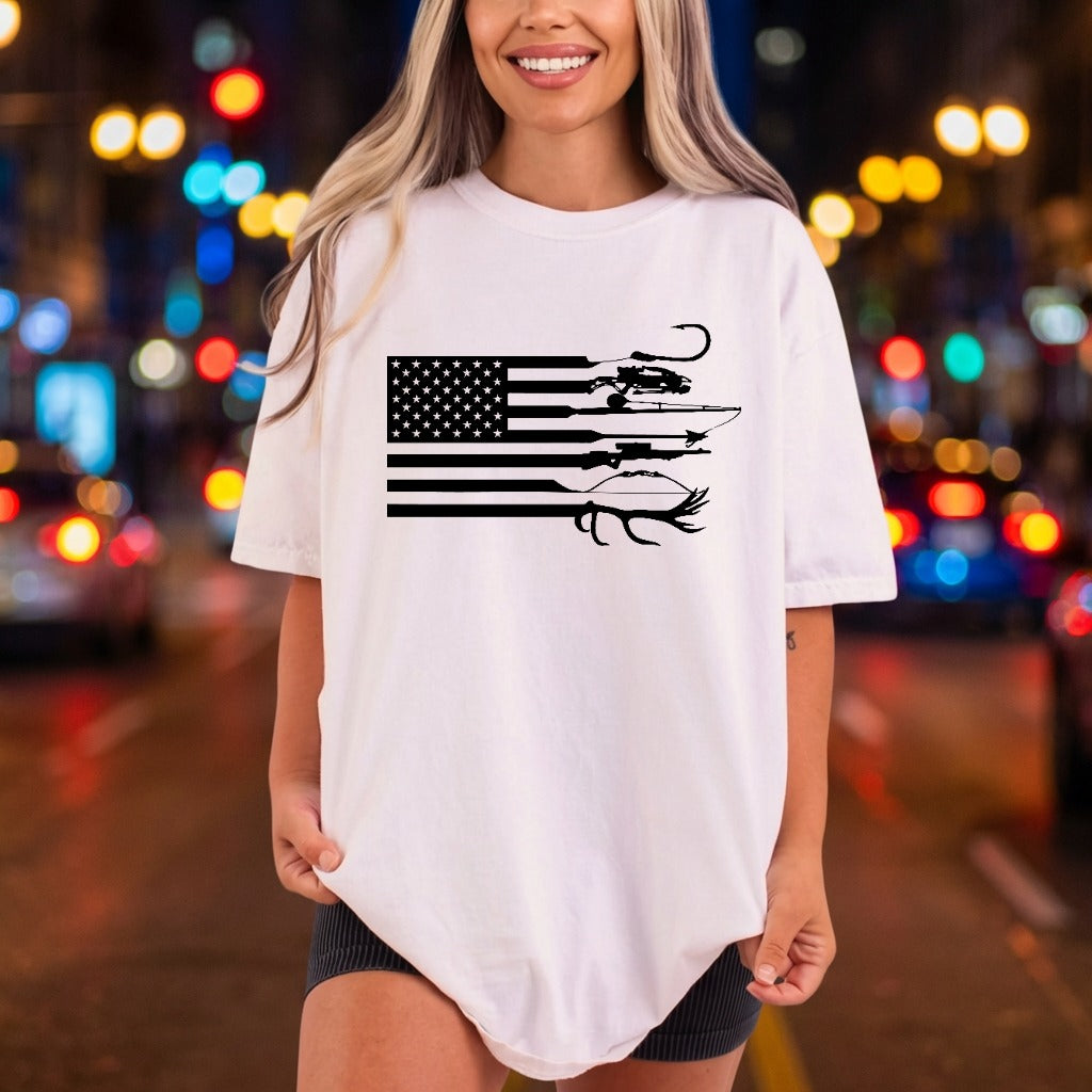 Patriotic Hunting Fishing Flag Patriotic Usa Ready to Press DTF Transfer for Dtf