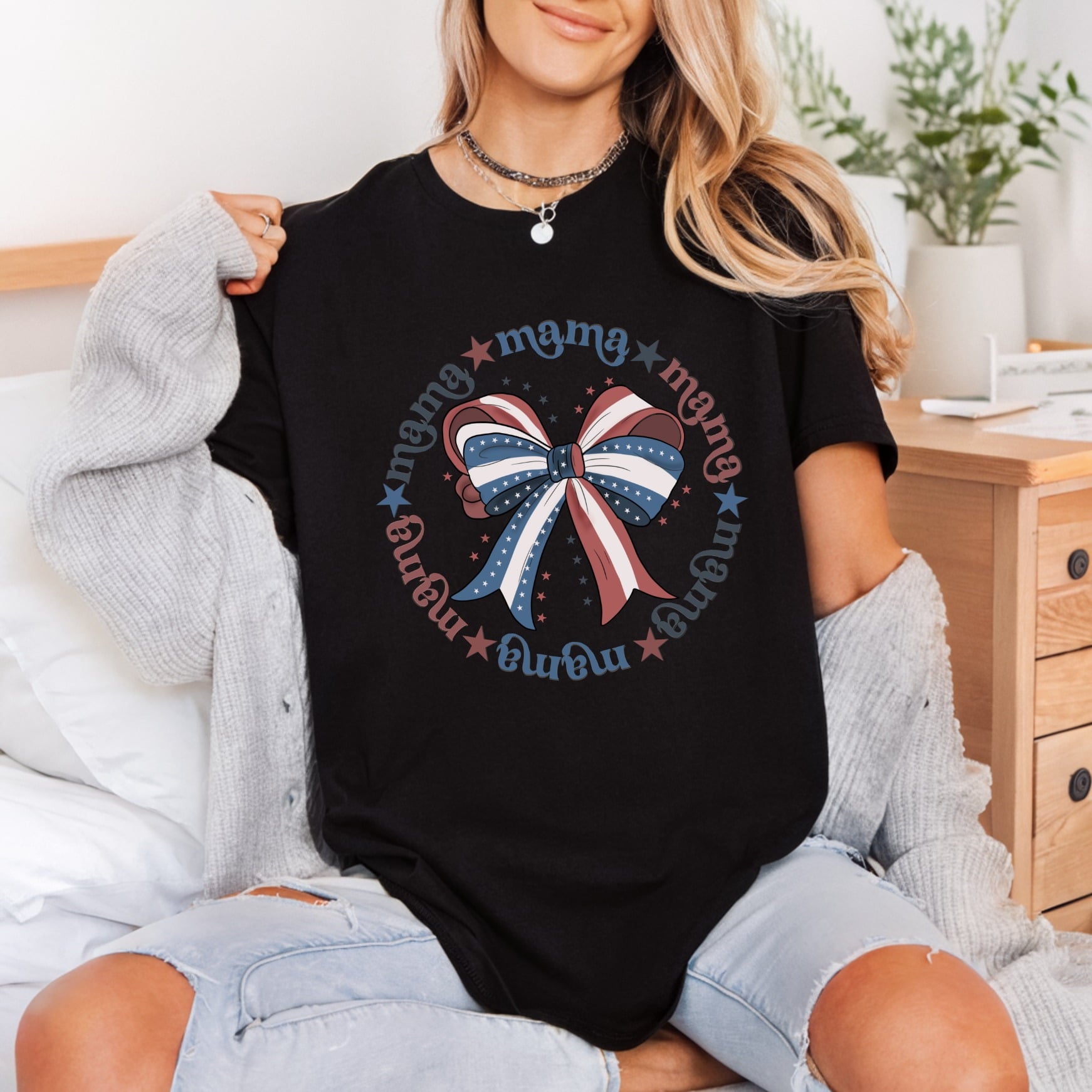 Patriotic Mama Bow Retro 4th Of July Patriotic Ready to Press DTF Transfer for Dtf