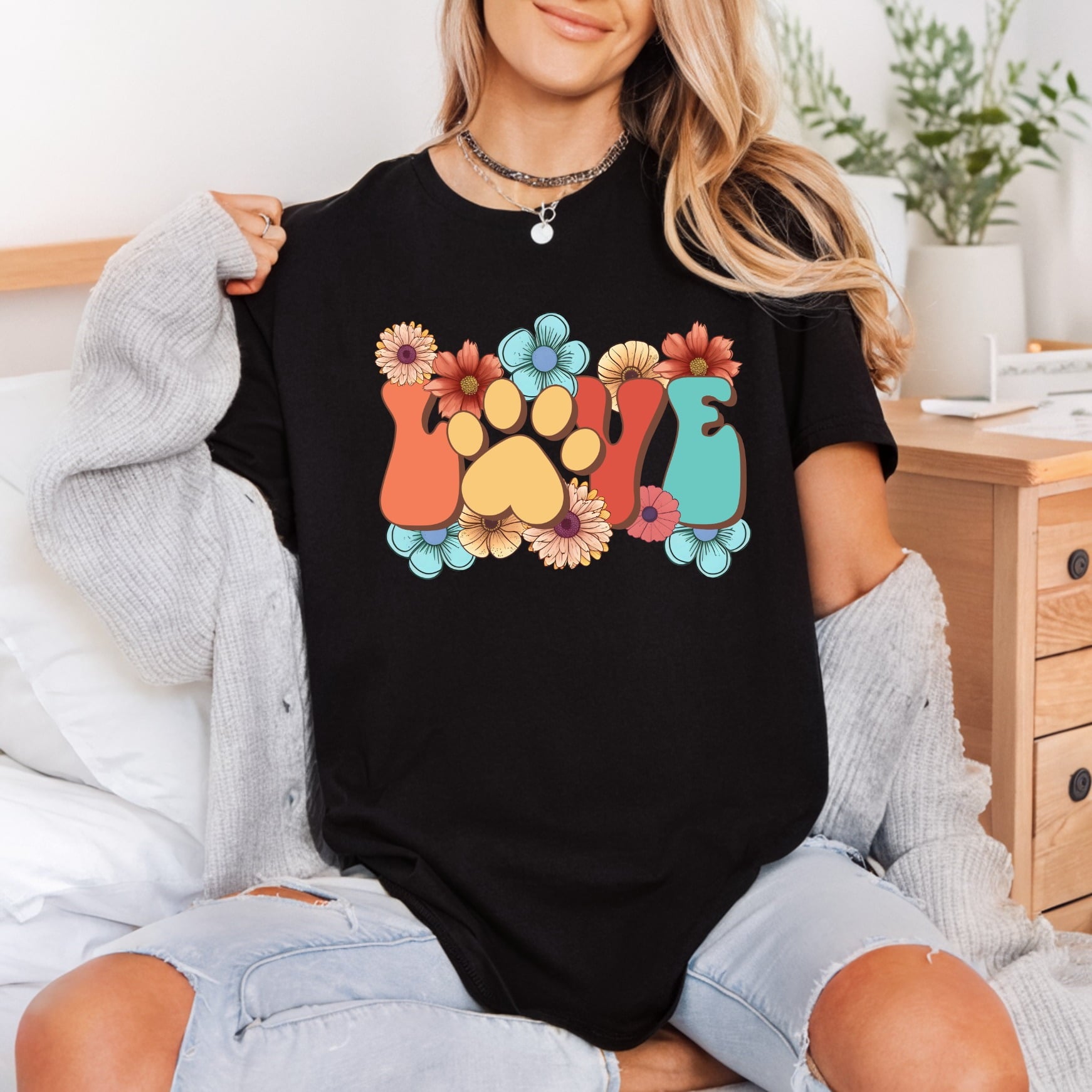 Paw Love Retro Floral Mom Dad Ready to Press DTF Transfer for Dtf