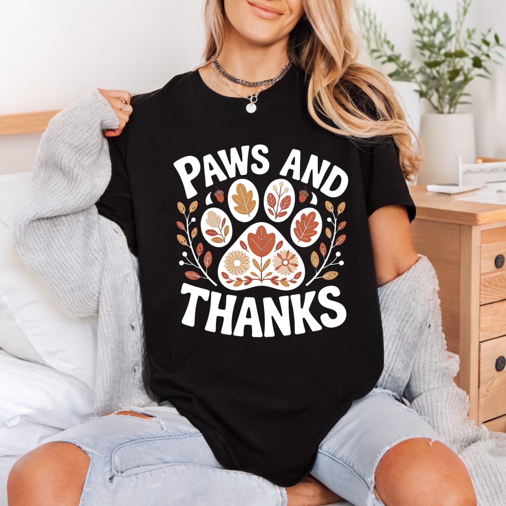 Paws Thanks Autumn Floral Thanksgiving Autumn Ready to Press DTF Transfer for Dtf