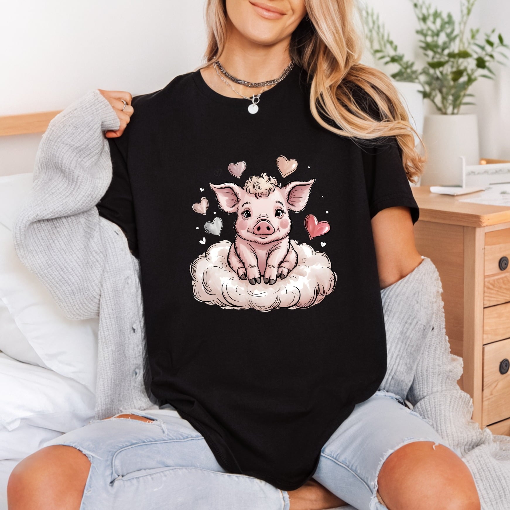 Piggy Cloud Kawaii Diy Pet Ready to Press DTF Transfer for Dtf