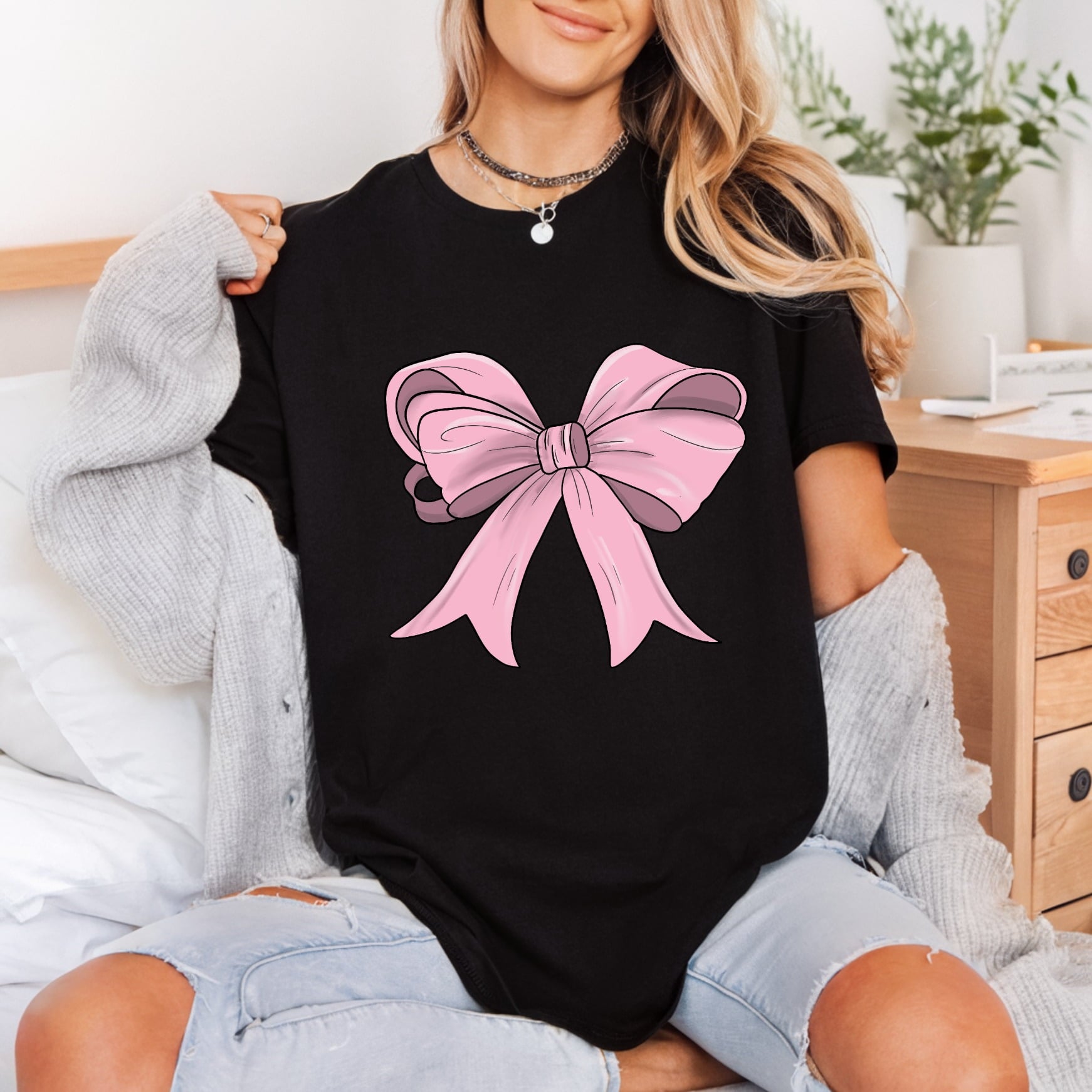 Pink Bow Adorable Diy Valentine Aesthetic Ready to Press DTF Transfer for Dtf