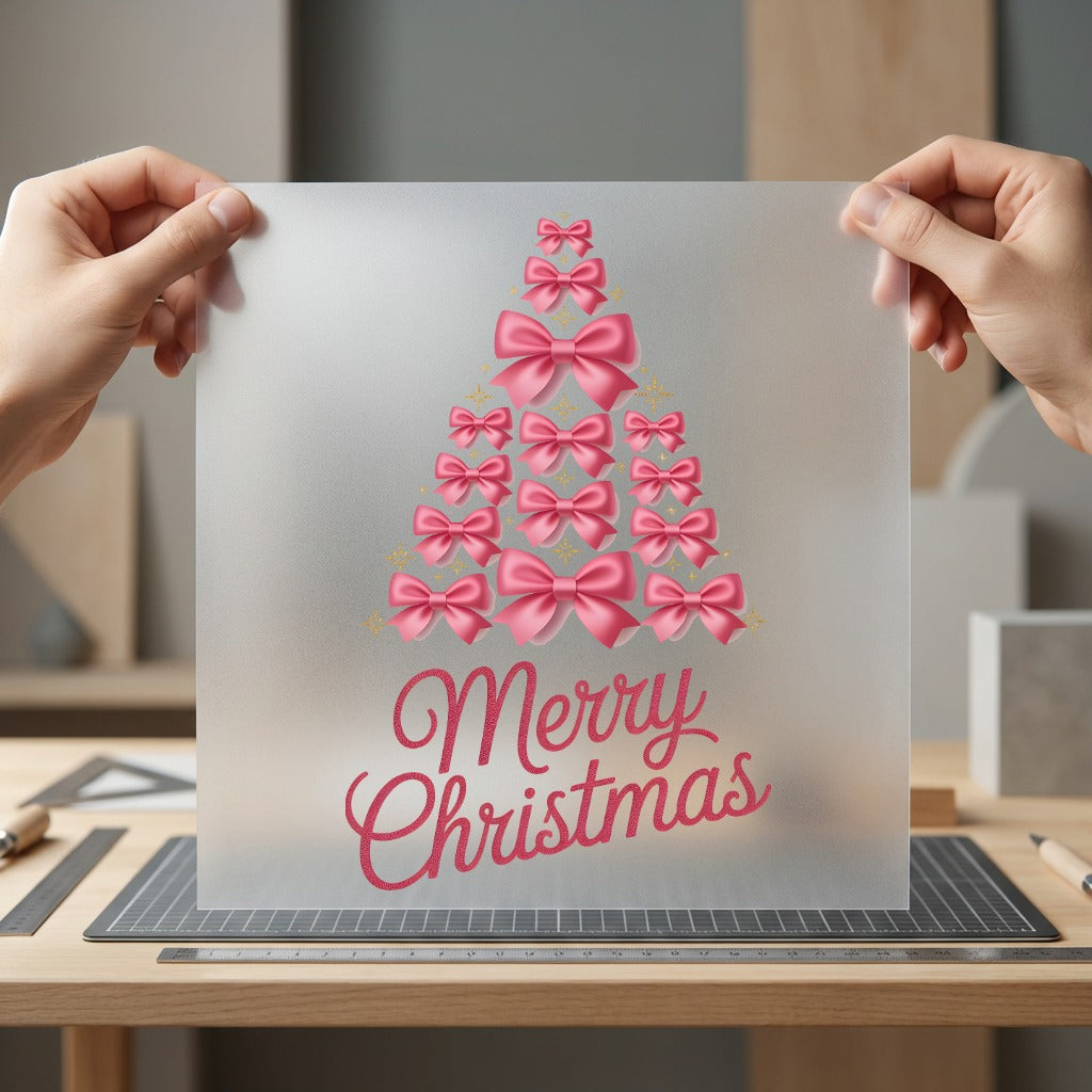 Pink Bow Christmas Tree Christmas Aesthetic Ready to Press DTF Transfer for Dtf