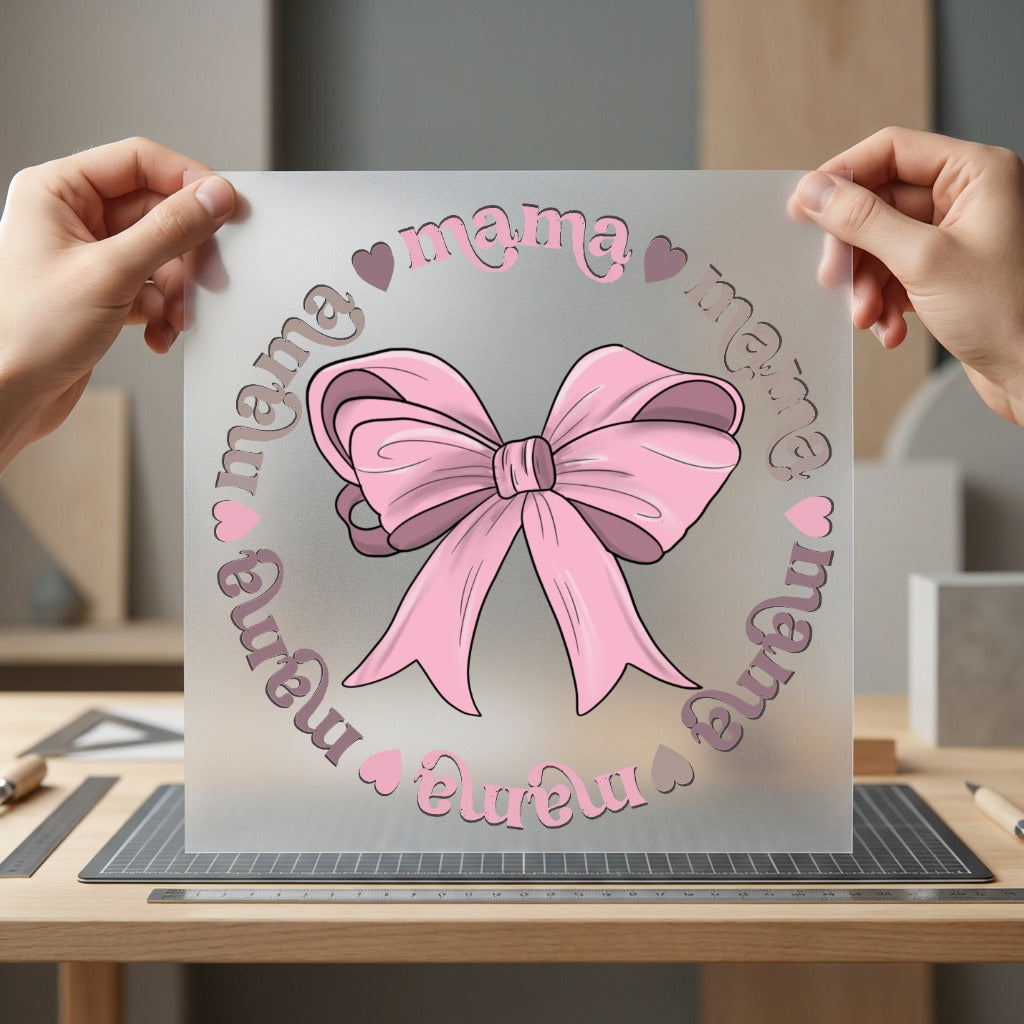 Pink Bow Mama Circle Mom Mama Ready to Press DTF Transfer for Dtf