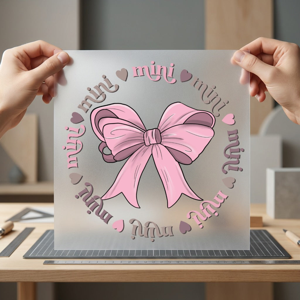 Pink Bow Mini Circle Mom Retro Ready to Press DTF Transfer for Dtf