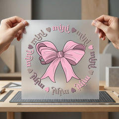Pink Bow Mini Circle Mom Retro Ready to Press DTF Transfer for Dtf