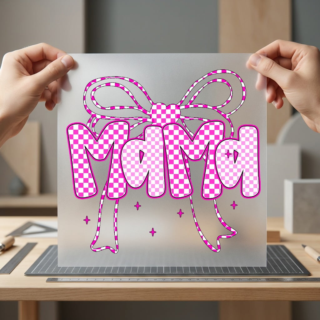 Pink Checkered Mama Bow Mom Mama Ready to Press DTF Transfer for Dtf