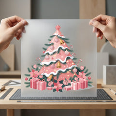 Pink Christmas Tree Festive Christmas Aesthetic Ready to Press DTF Transfer for Dtf