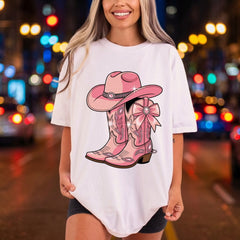 Pink Cowgirl Boots Hat Usa Country Ready to Press DTF Transfer for Dtf