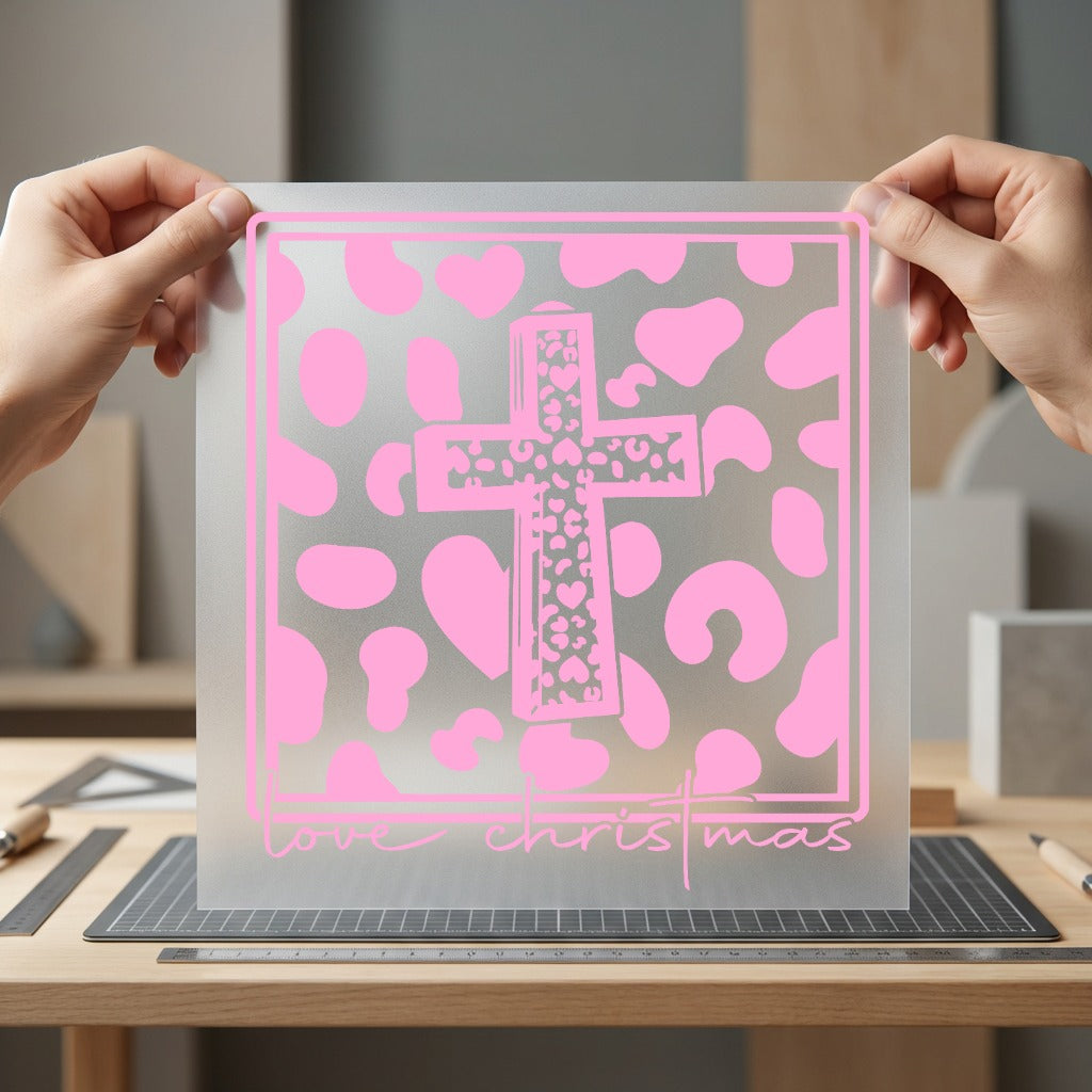 Pink Leopard Cross Love Christian Faith Ready to Press DTF Transfer for Dtf