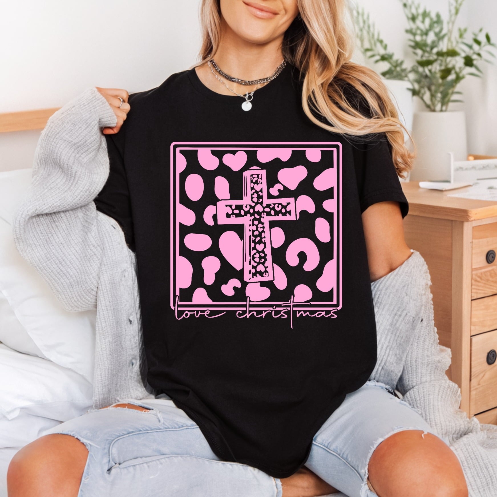 Pink Leopard Cross Love Christian Faith Ready to Press DTF Transfer for Dtf