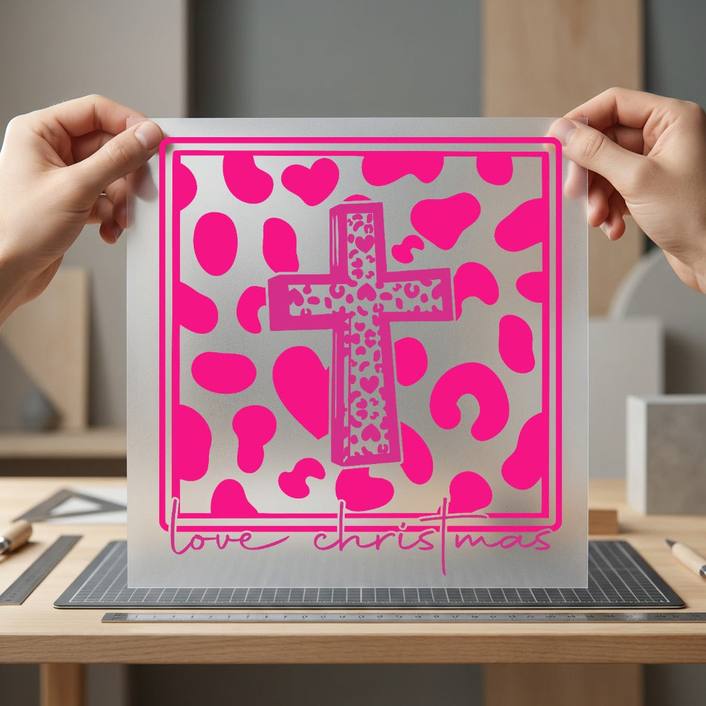 Pink Leopard Cross Love Christian Faith Ready to Press DTF Transfer for Dtf