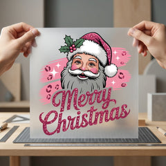Pink Leopard Santa Merry Christmas Leopard Ready to Press DTF Transfer for Dtf