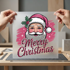 Pink Leopard Santa Merry Christmas Ready to Press DTF Transfer for Dtf