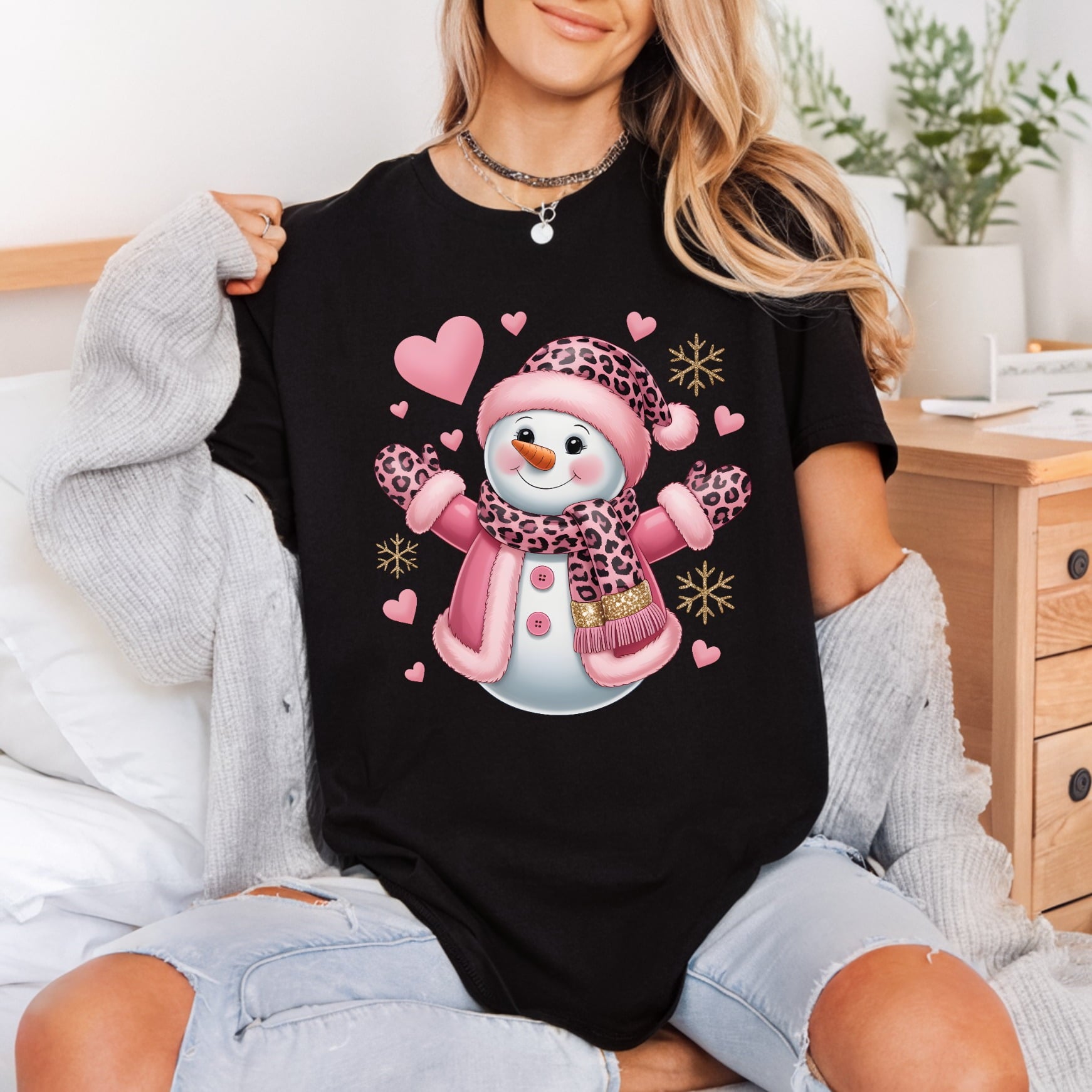 Pink Leopard Snowman Winter Christmas Valentine Ready to Press DTF Transfer for Dtf