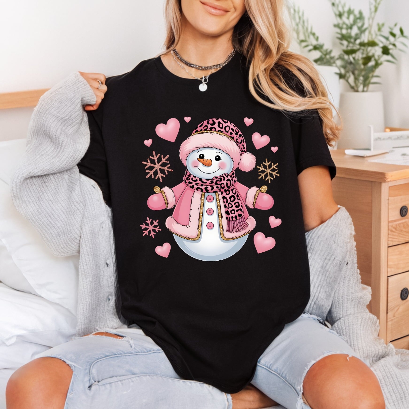 Pink Leopard Snowman Winter Christmas Winter Ready to Press DTF Transfer for Dtf