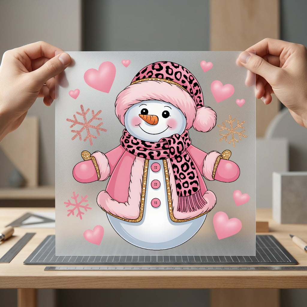 Pink Leopard Snowman Winter Christmas Winter Ready to Press DTF Transfer for Dtf