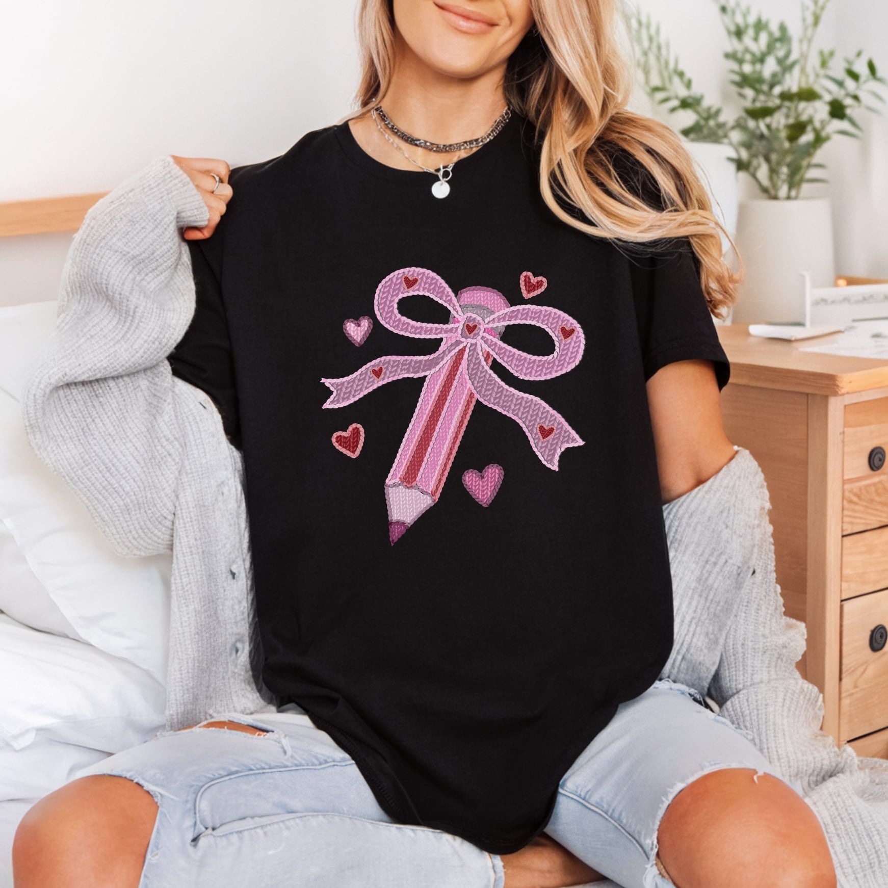 Pink Pencil Hearts Diy Valentine Teacher Ready to Press DTF Transfer for Dtf
