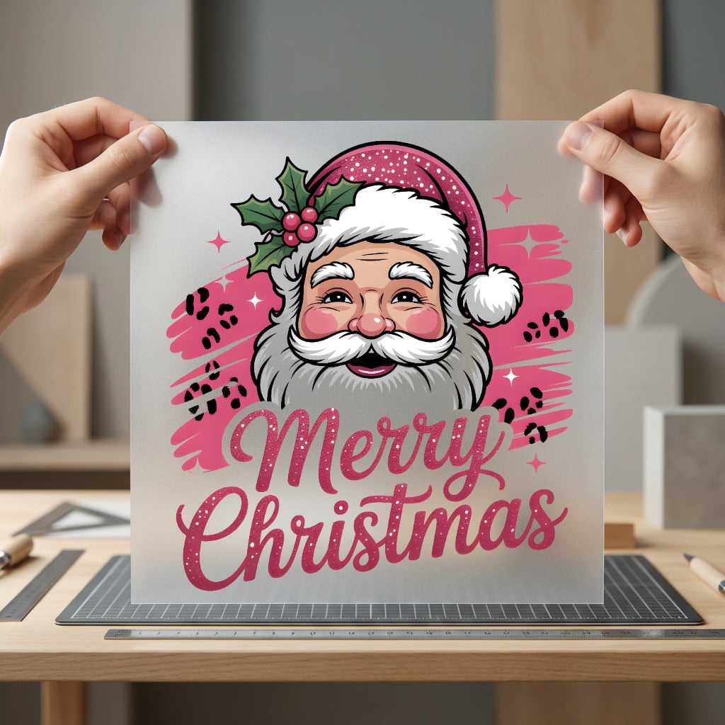 Pink Santa Leopard Christmas Christmas Retro Ready to Press DTF Transfer for Dtf