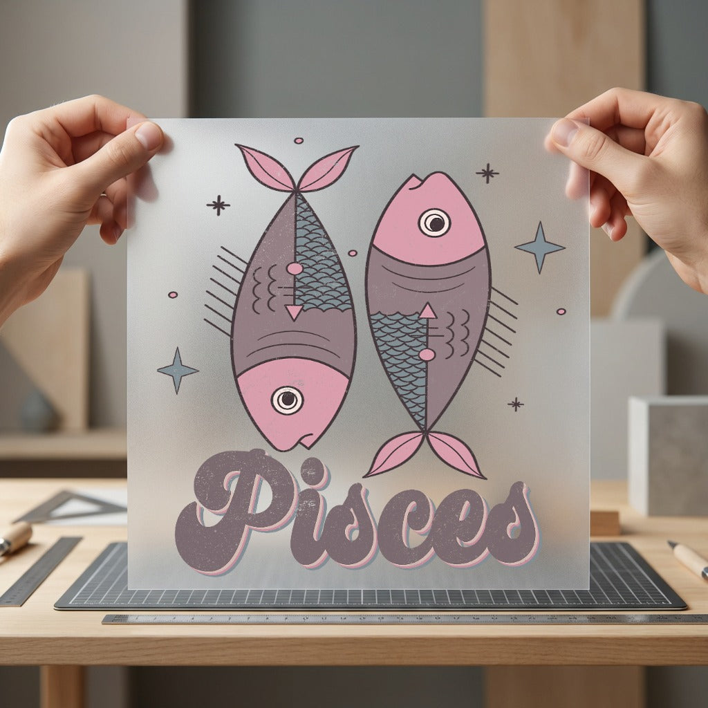 Pisces Zodiac Fish Stars Vintage Retro Ready to Press DTF Transfer for Dtf