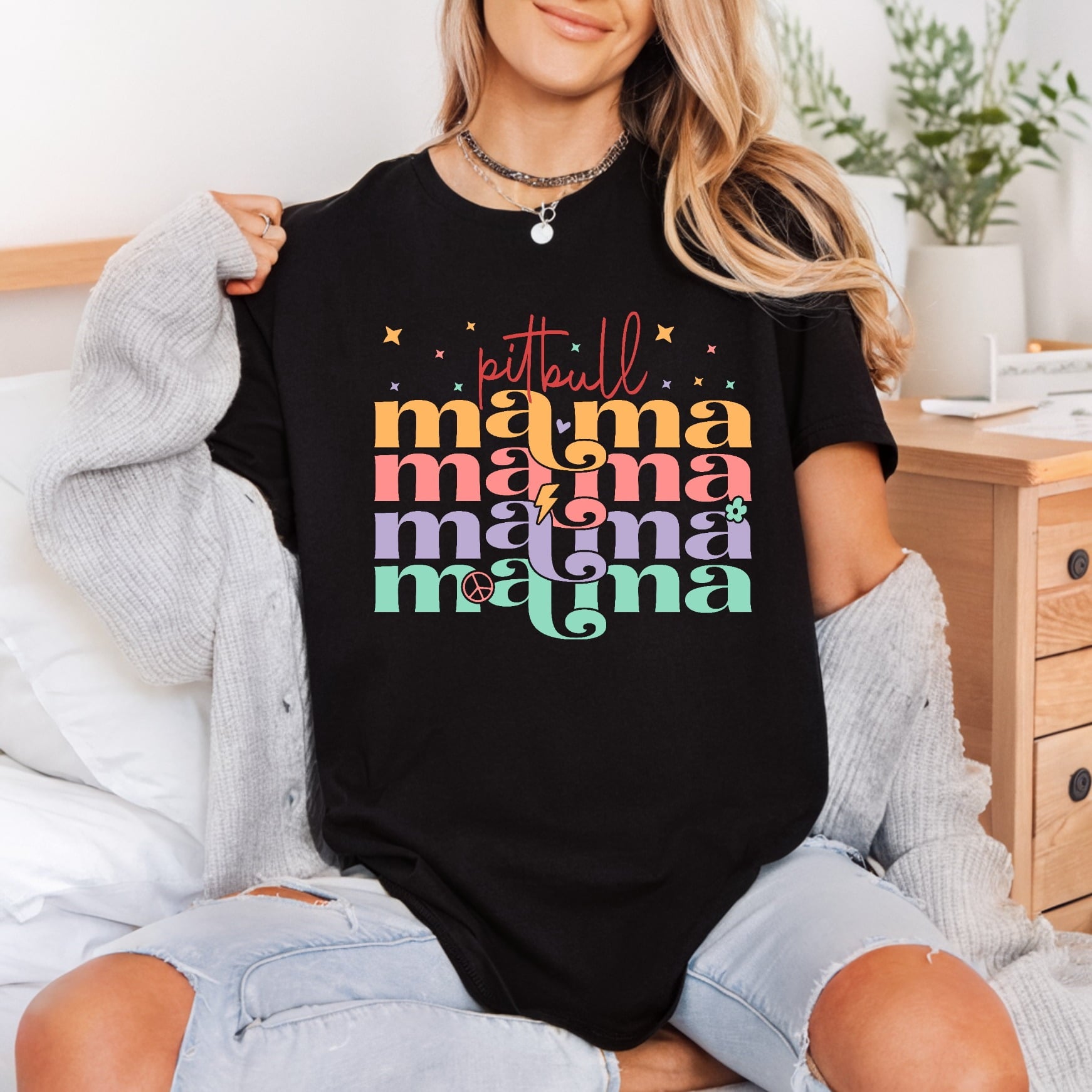 Pitbull Mama Retro Groovy Mom Dad Ready to Press DTF Transfer for Dtf