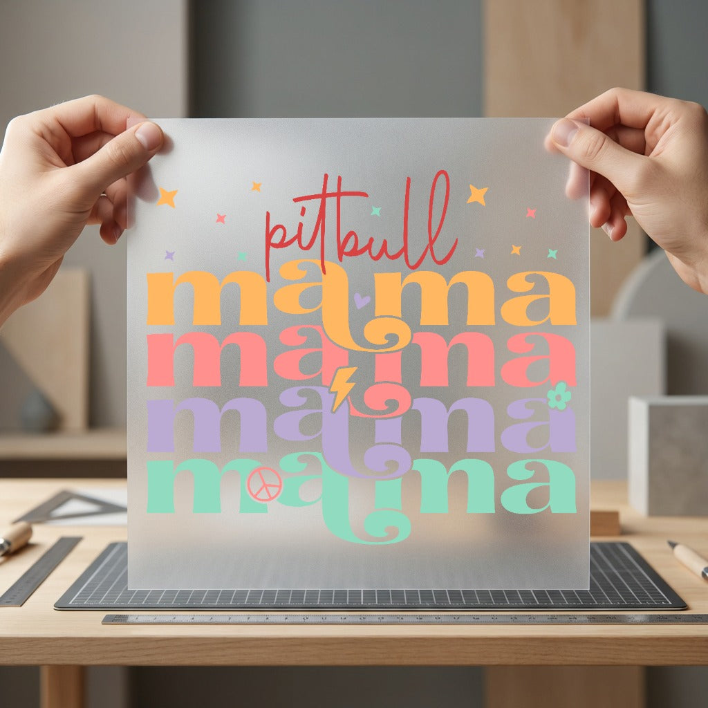 Pitbull Mama Retro Groovy Mom Dad Ready to Press DTF Transfer for Dtf