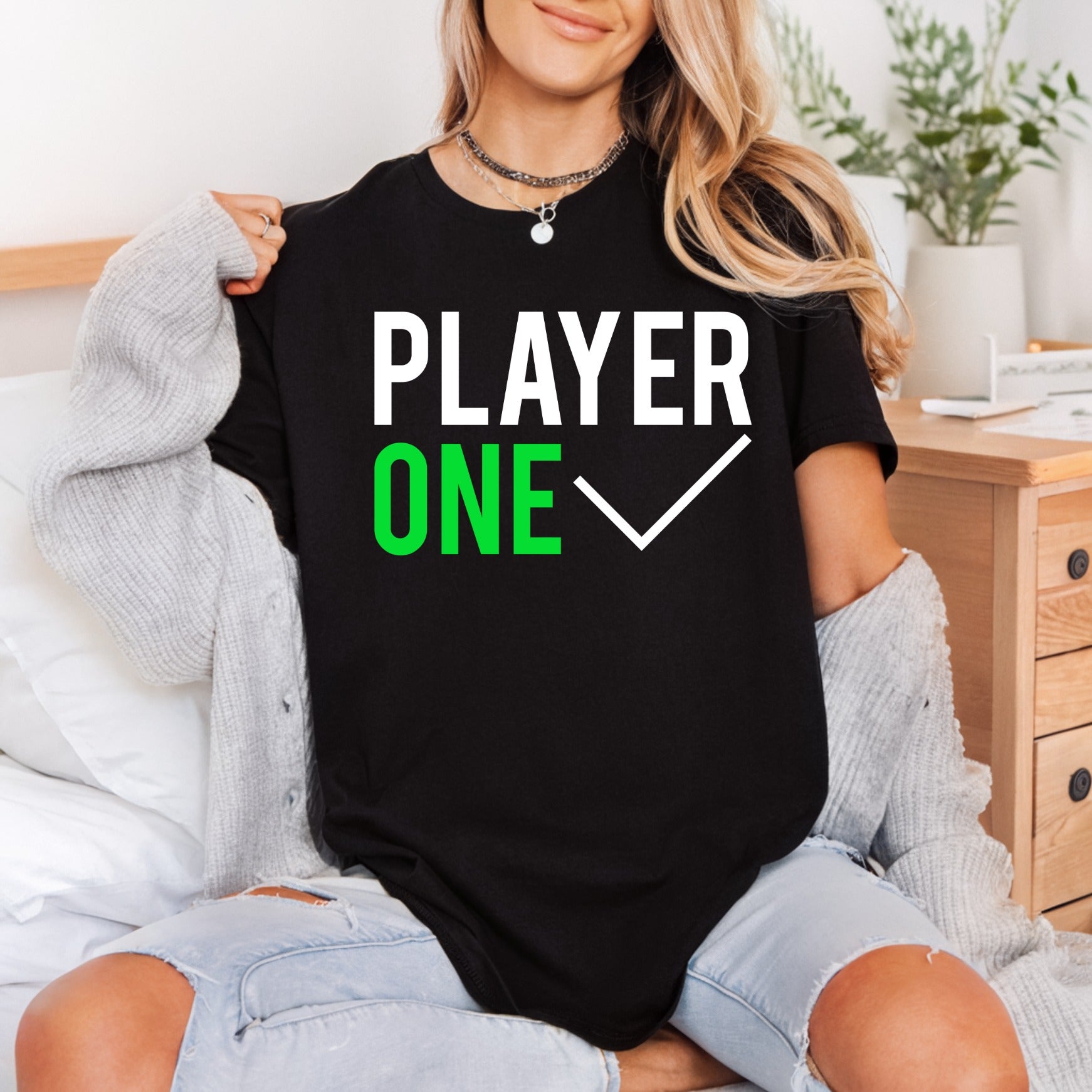 Player One Check Gamer Funny Sarcastic Ready to Press DTF Transfer for Dtf