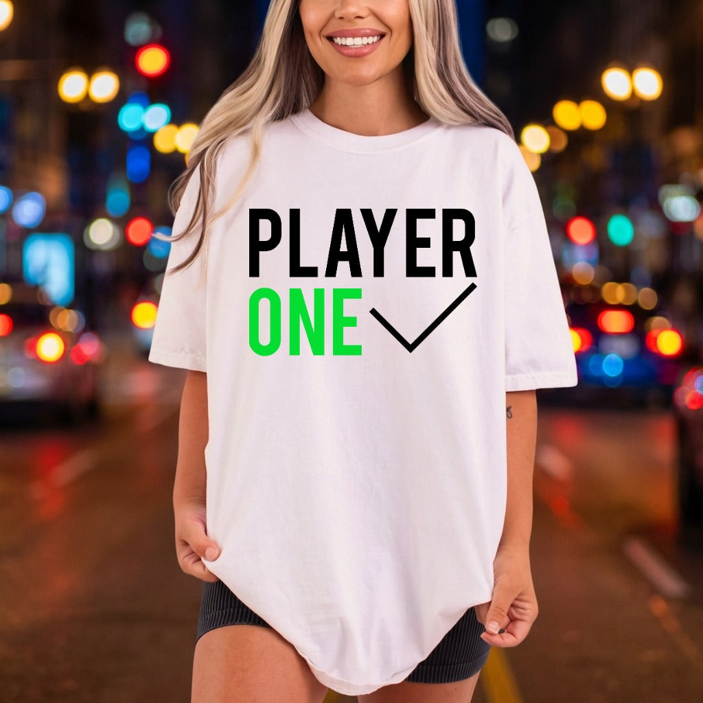 Player One Check Gamer Funny Sarcastic Ready to Press DTF Transfer for Dtf