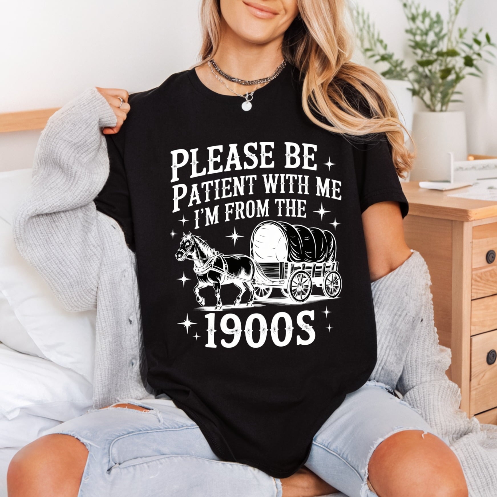 Please Patient Vintage Horse Usa Vintage Ready to Press DTF Transfer for Dtf