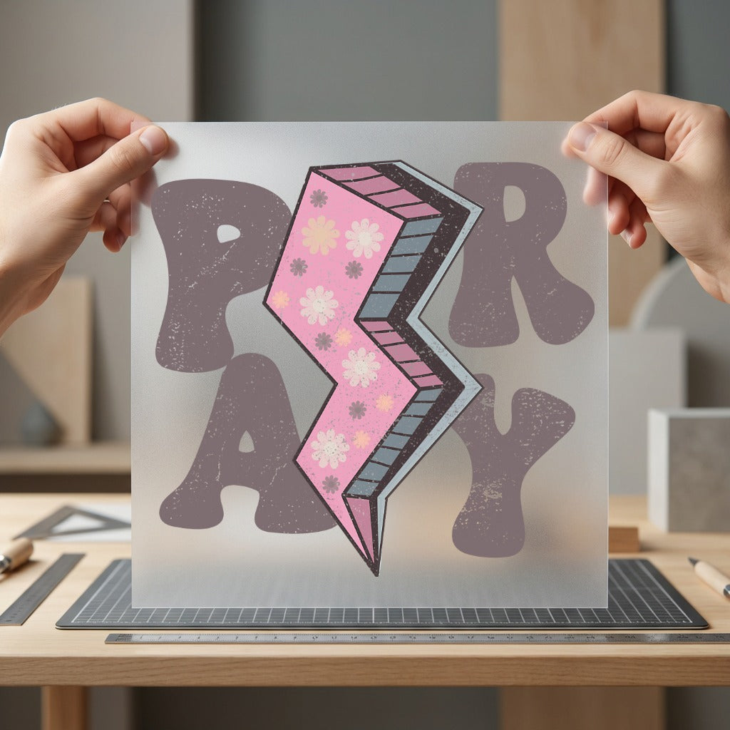 Pray Lightning Bolt Retro Christian Faith Ready to Press DTF Transfer for Dtf