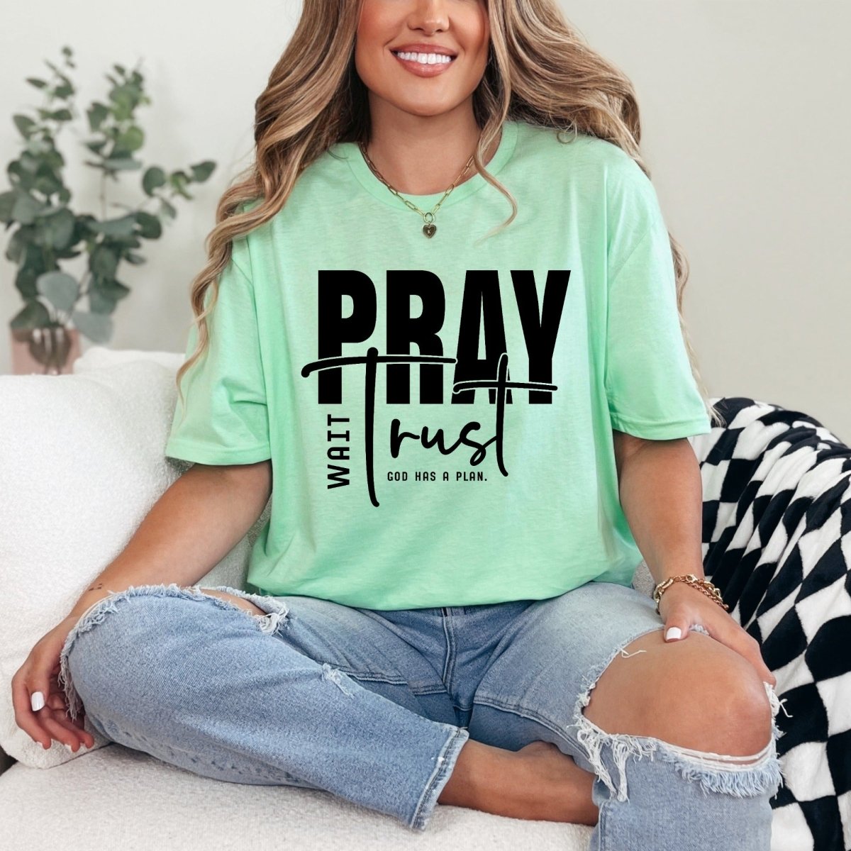 Pray Wait Trust | God's Plan Faith Tee - Luckets.com
