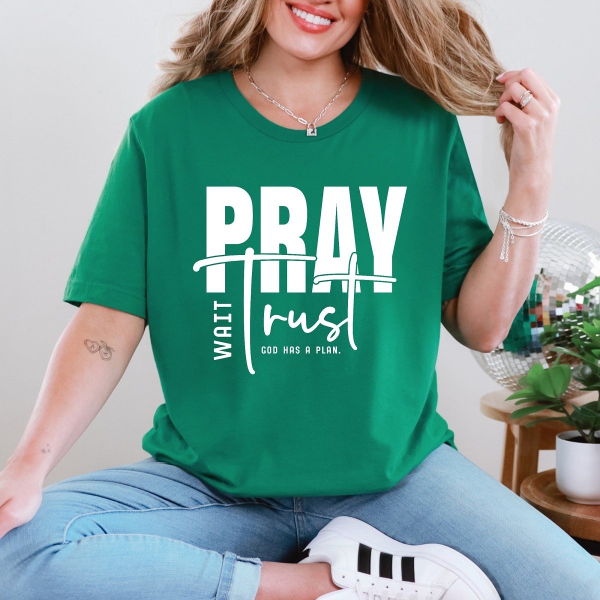 Pray Wait Trust | God's Plan Faith Tee - Luckets.com