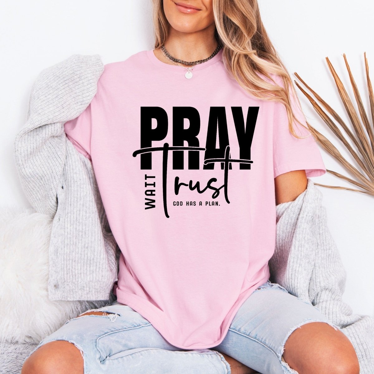 Pray Wait Trust | God's Plan Faith Tee - Luckets.com
