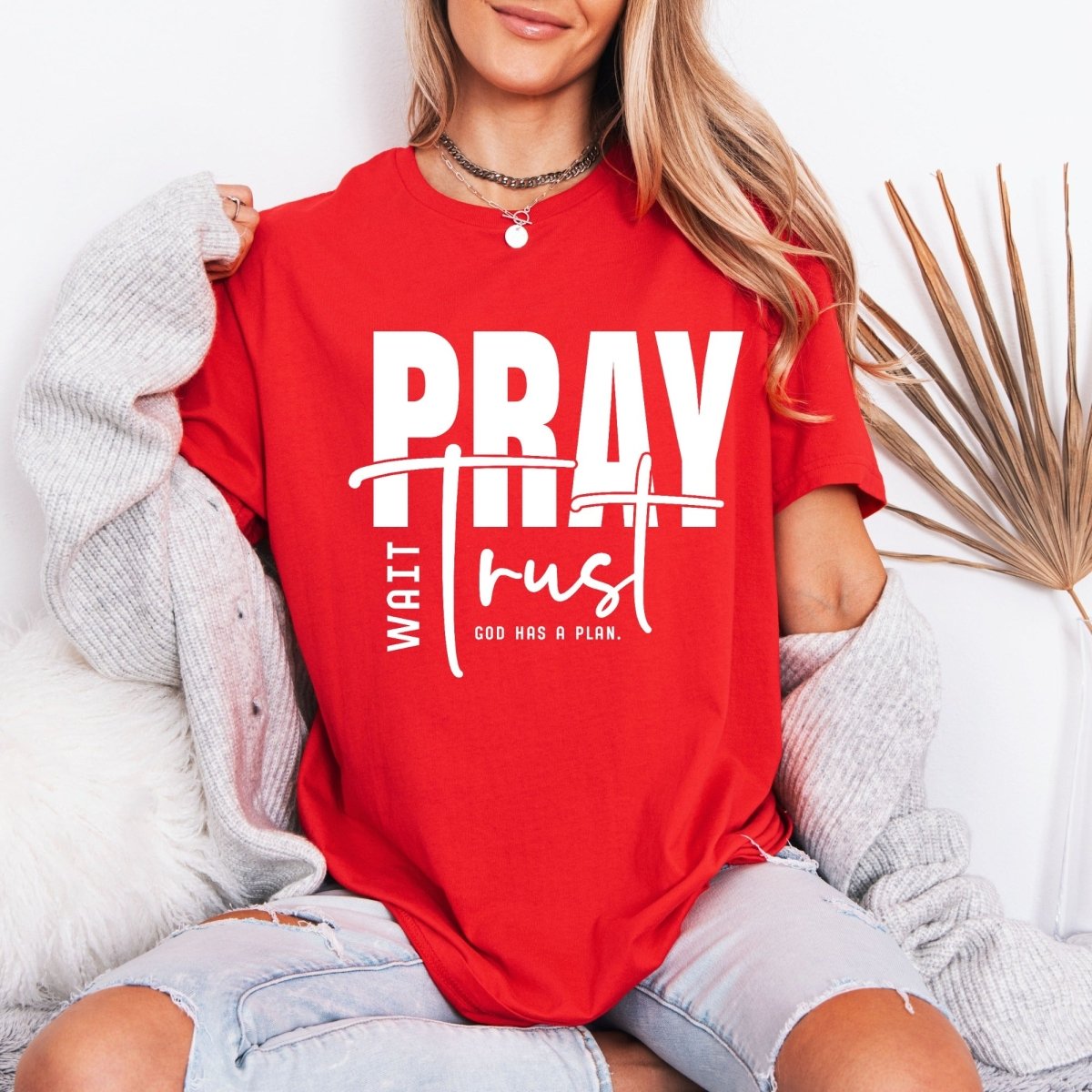 Pray Wait Trust | God's Plan Faith Tee - Luckets.com