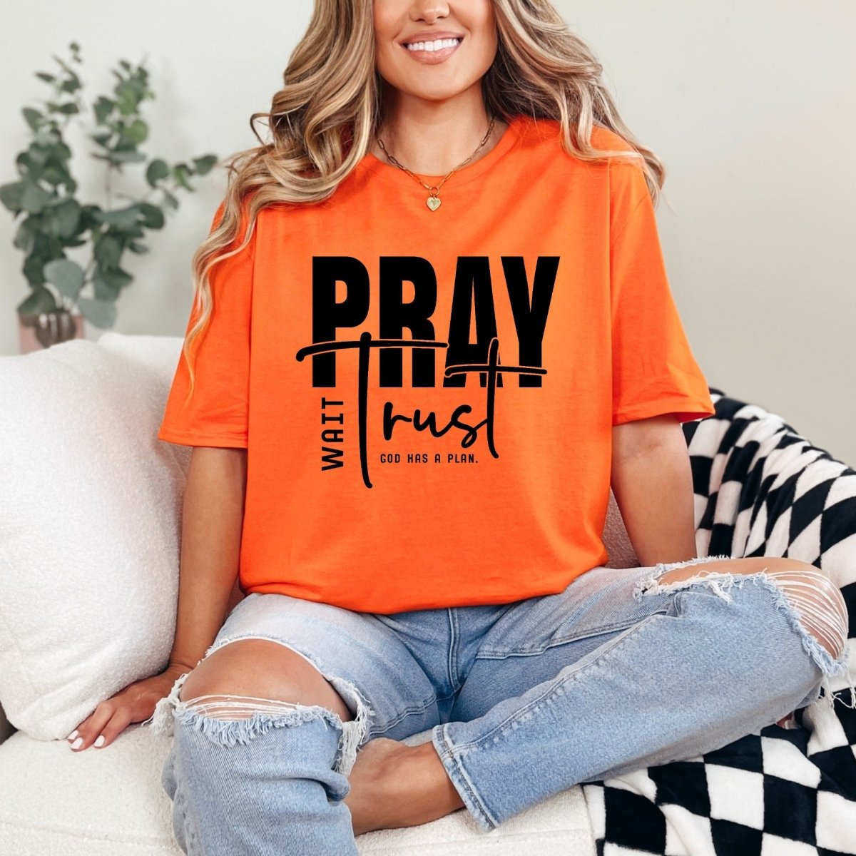 Pray Wait Trust | God's Plan Faith Tee - Luckets.com