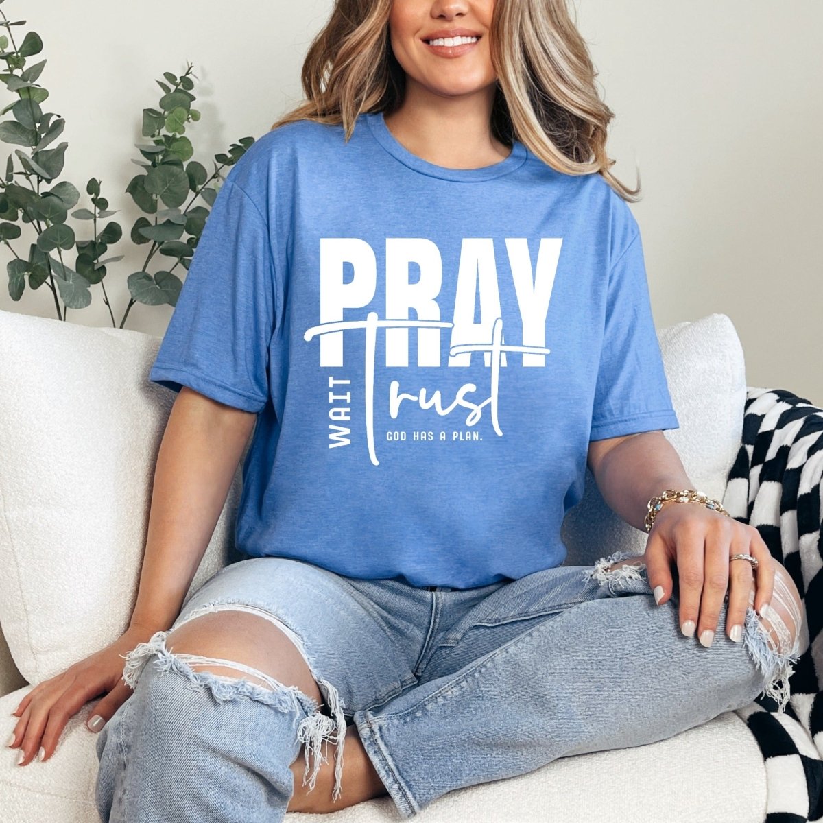 Pray Wait Trust | God's Plan Faith Tee - Luckets.com