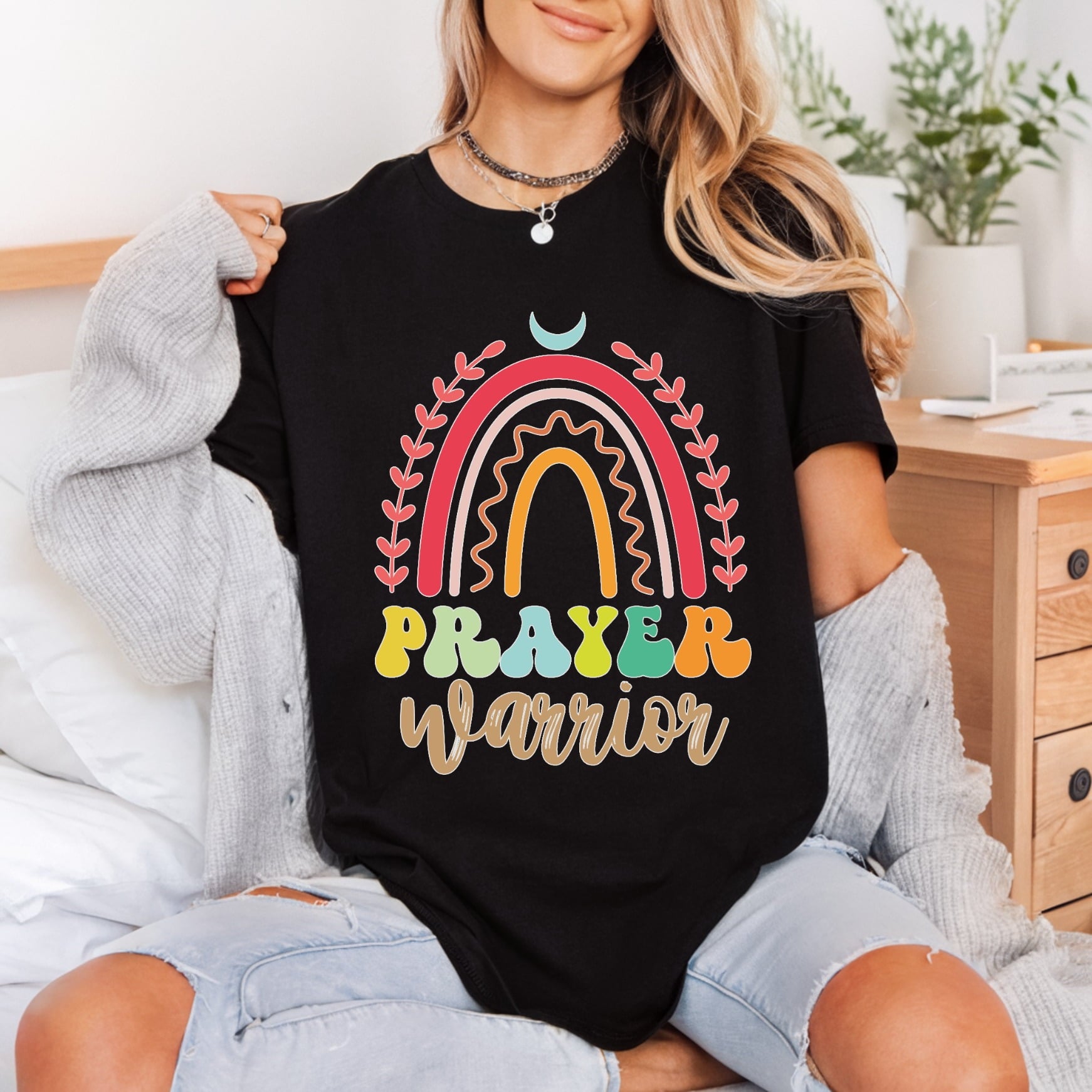Prayer Warrior Rainbow Retro Christian Faith Ready to Press DTF Transfer for Dtf